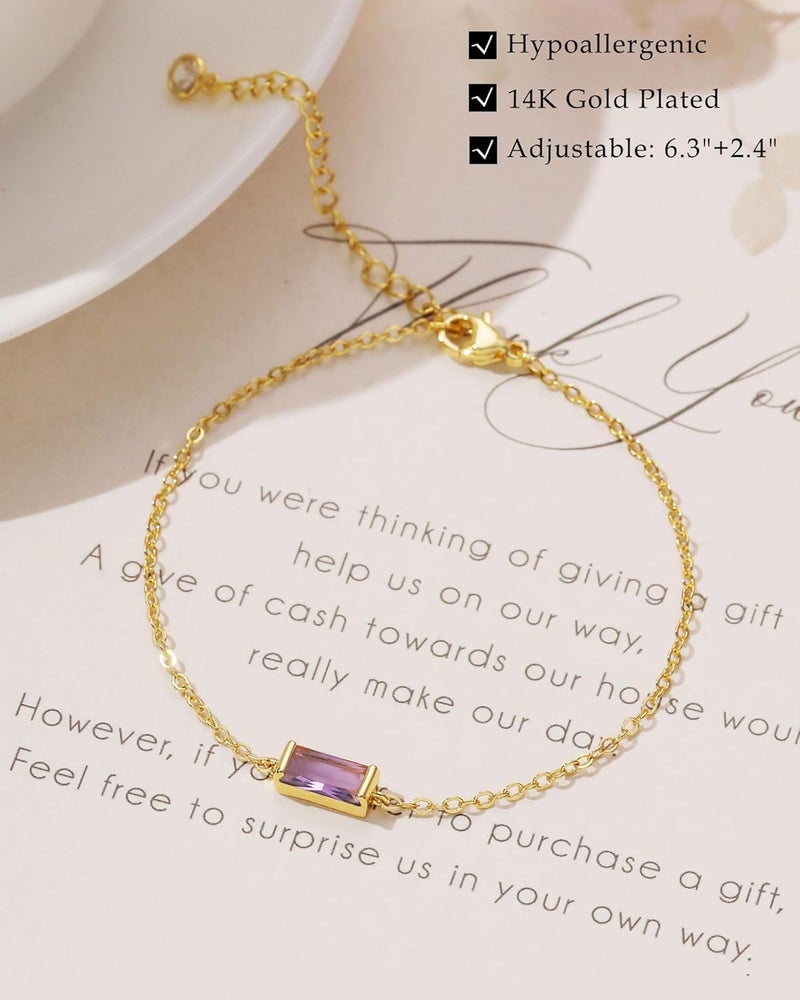 FUNEIA Birthstone Gold Bracelets for Women Non Tarnish Trendy Dainty 14K Gold Plated Bracelet Stack Stackable Blue Green May Emerald Friendship Bracelets Jewelry Gifts for Mom Best Friend - Image 4